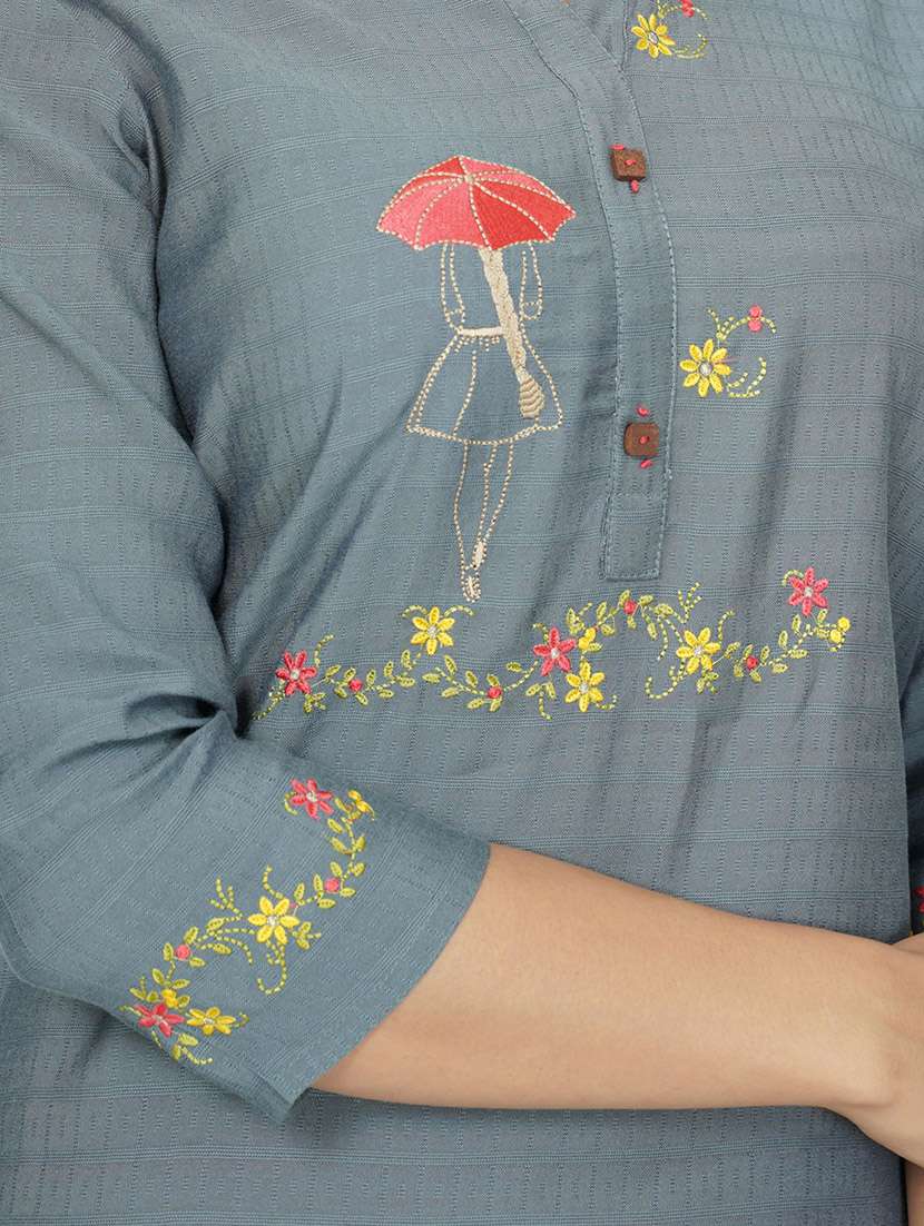 grey cotton straight kurta - 17467003 - Standard Image - 3