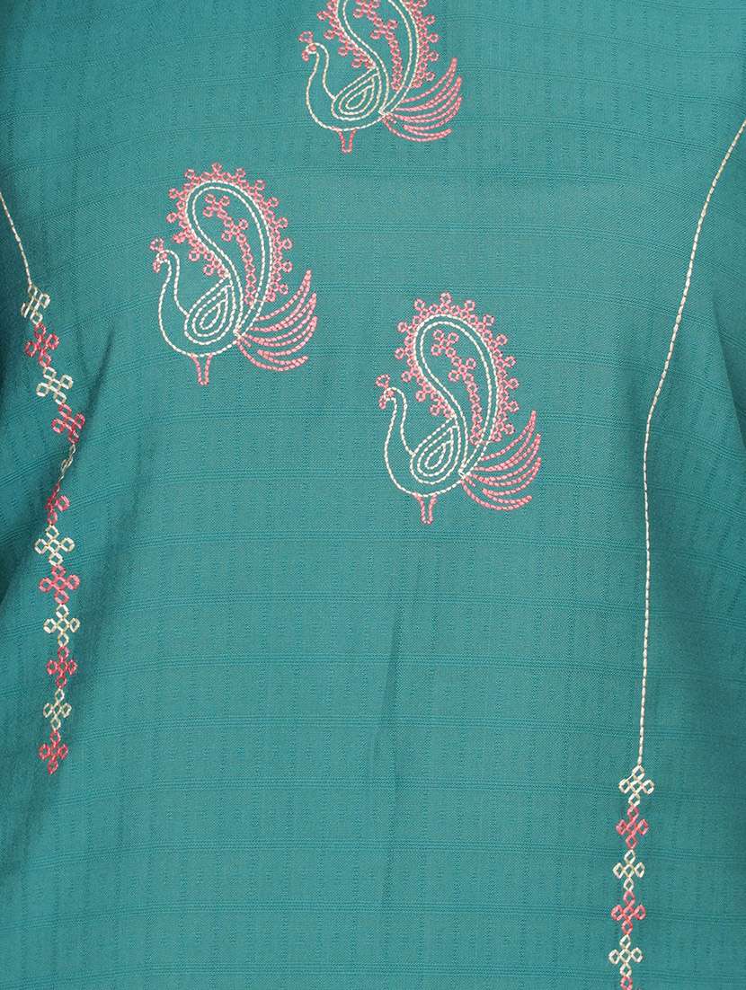 teal cotton straight kurta - 17467006 -  Standard Image - 3