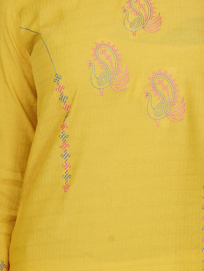 yellow cotton straight kurta - 17467007 - Standard Image - 3
