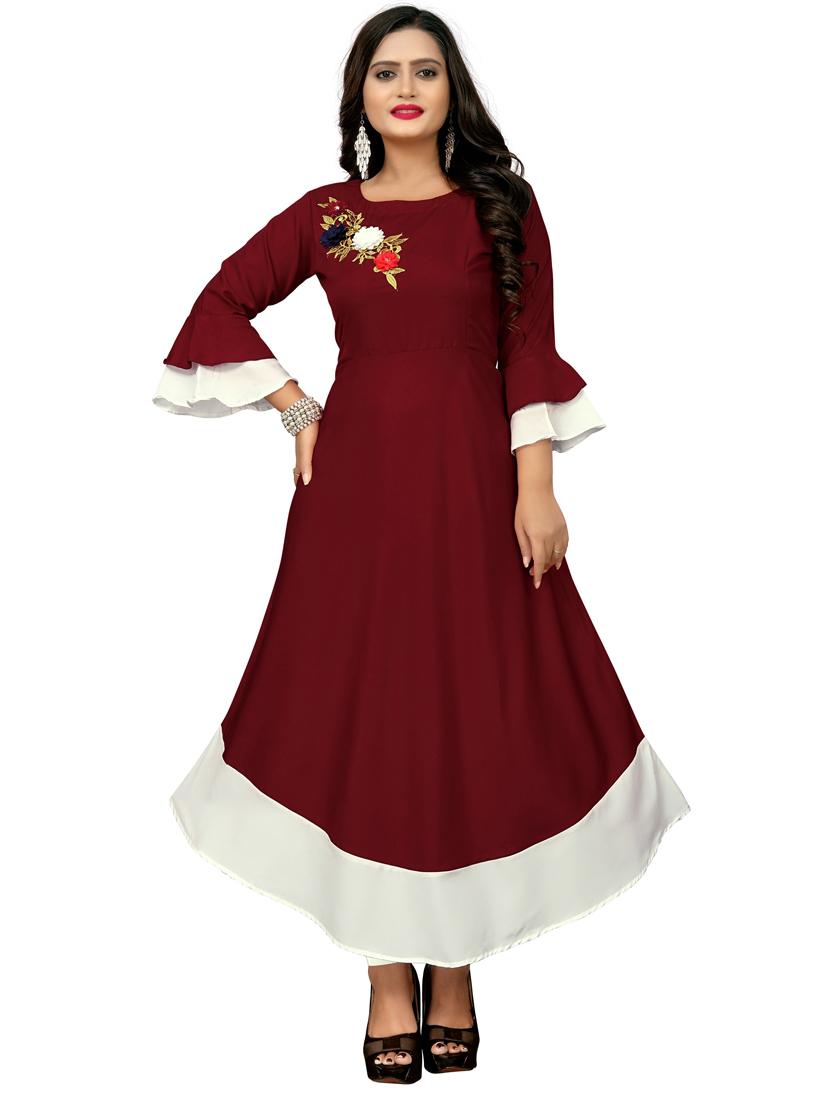 maroon rayon anarkali kurta - 17467077 - Zoom Image - 0