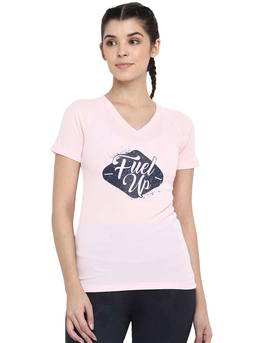 women's chest print v neck t-shirt