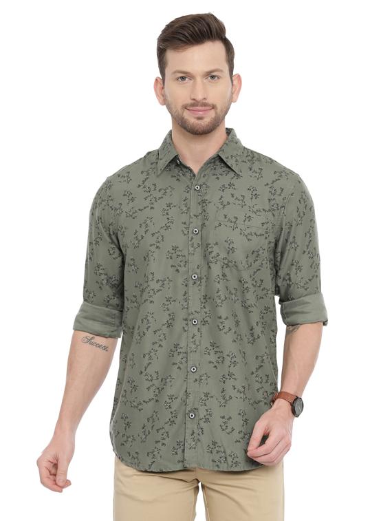 olive green printed casual shirt - 17468082 - Zoom Image - 0