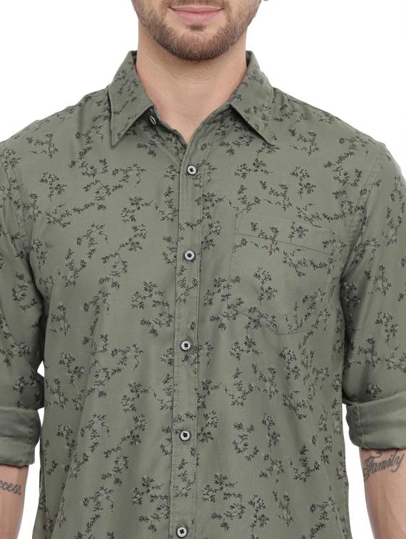 olive green printed casual shirt - 17468082 - Standard Image - 3