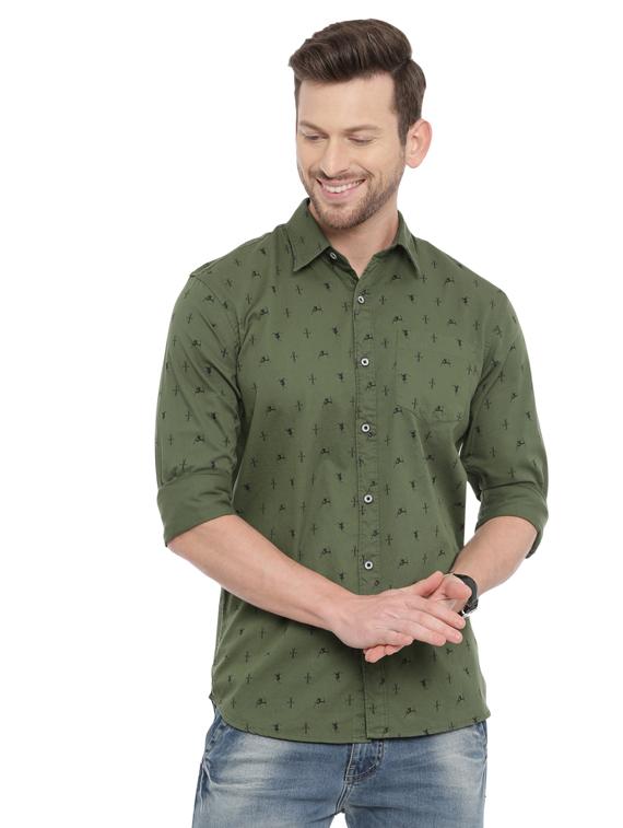 olive green printed casual shirt - 17468125 -  Zoom Image - 0