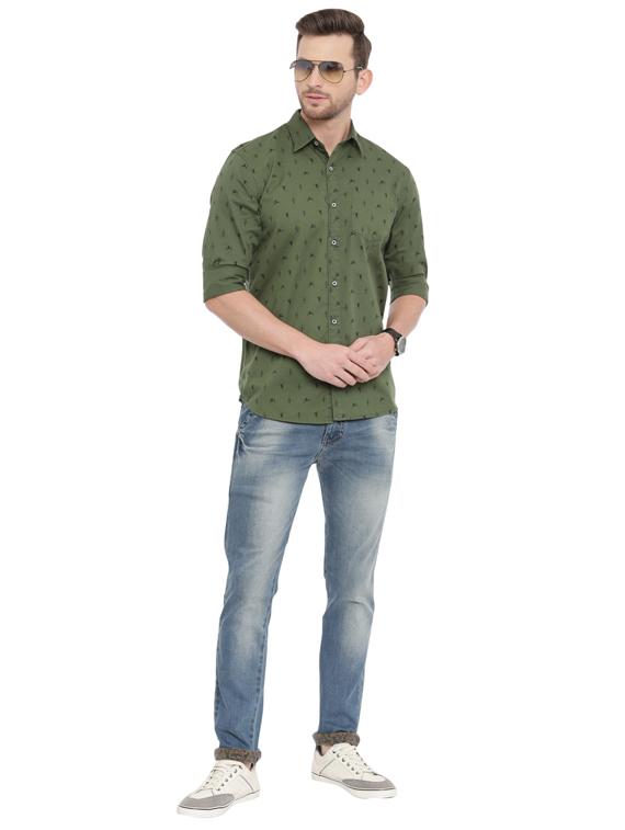olive green printed casual shirt - 17468125 - Standard Image - 3