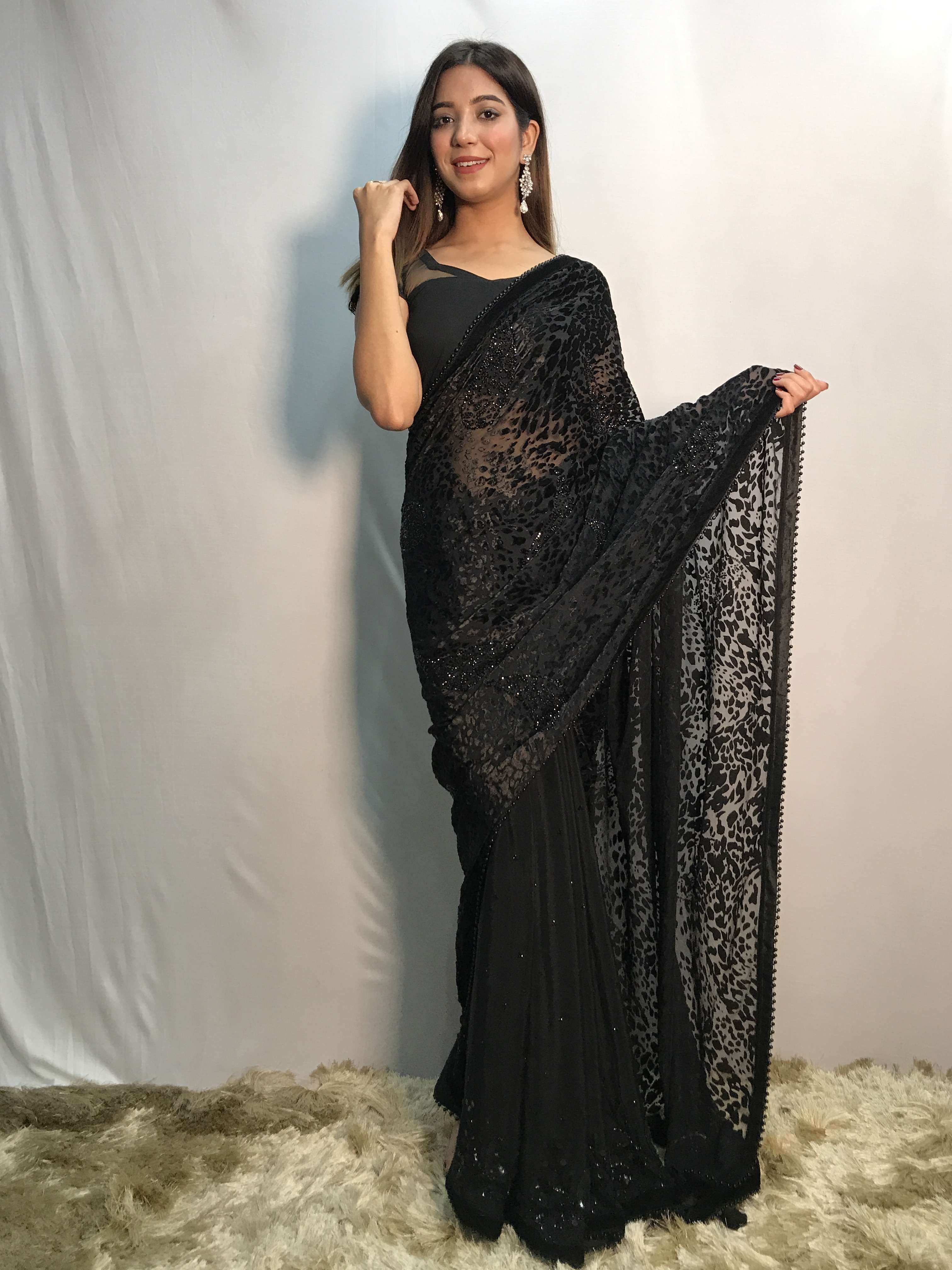 mirco velvet work saree 