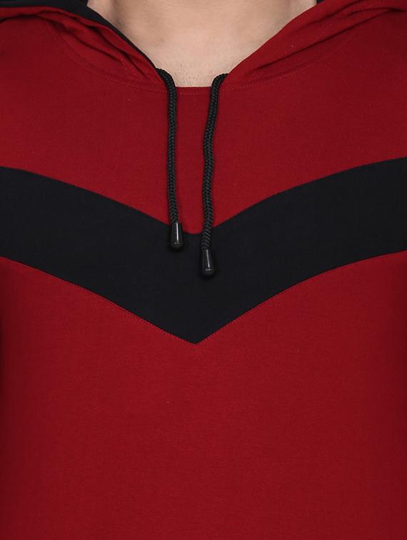 maroon color block cut & sew hooded t-shirt - 17468568 - Standard Image - 3