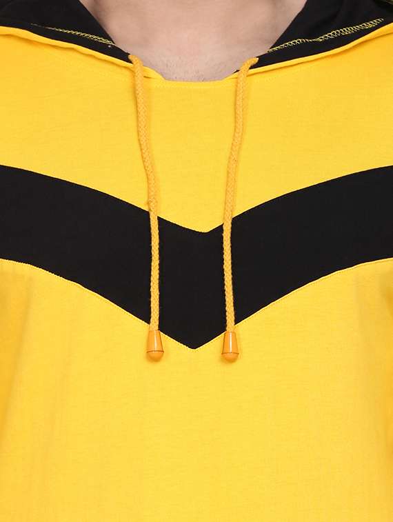 yellow color block cut & sew hooded t-shirt - 17468573 -  Standard Image - 3