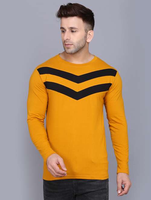 mustard color block cut & sew t-shirt - 17468605 -  Standard Image - 0