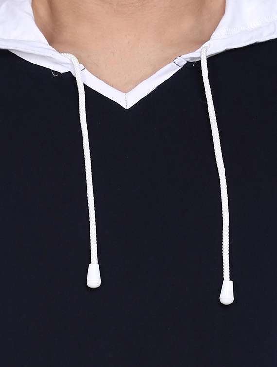 navy blue color block cut & sew hooded t-shirt - 17468614 -  Standard Image - 3