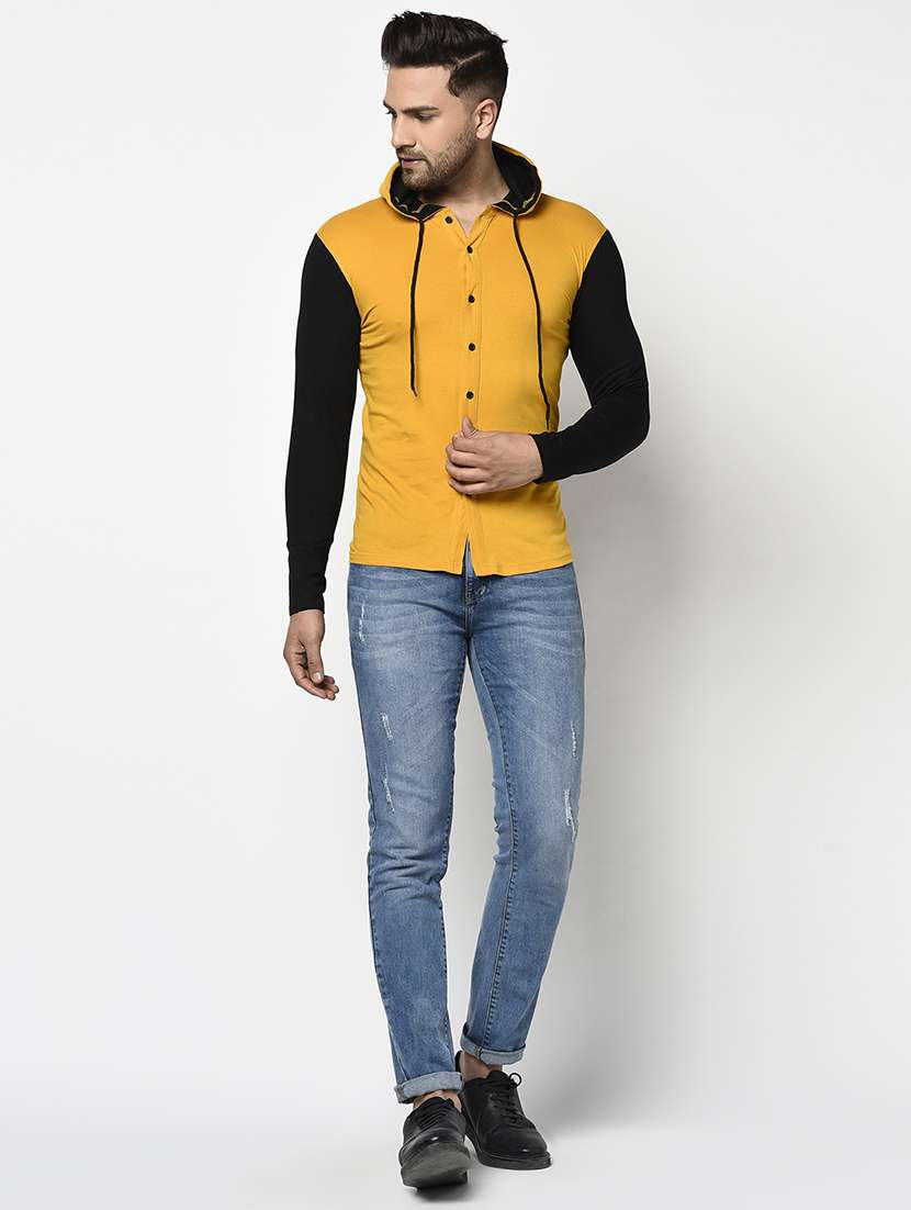 mustard color block hooded t-shirt - 17468695 -  Standard Image - 3