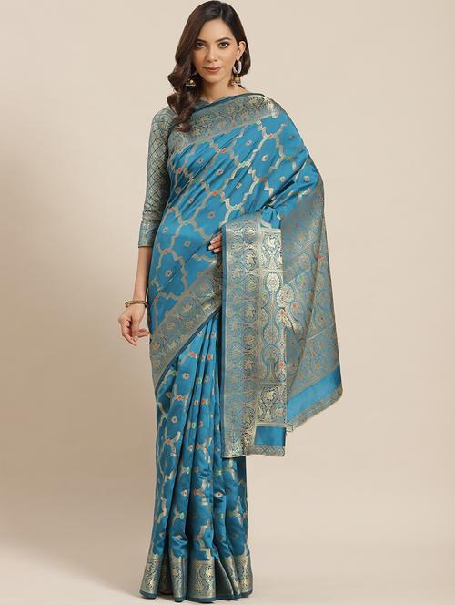 women's banarasi saree with blouse - 17469016 - Standard Image - 0