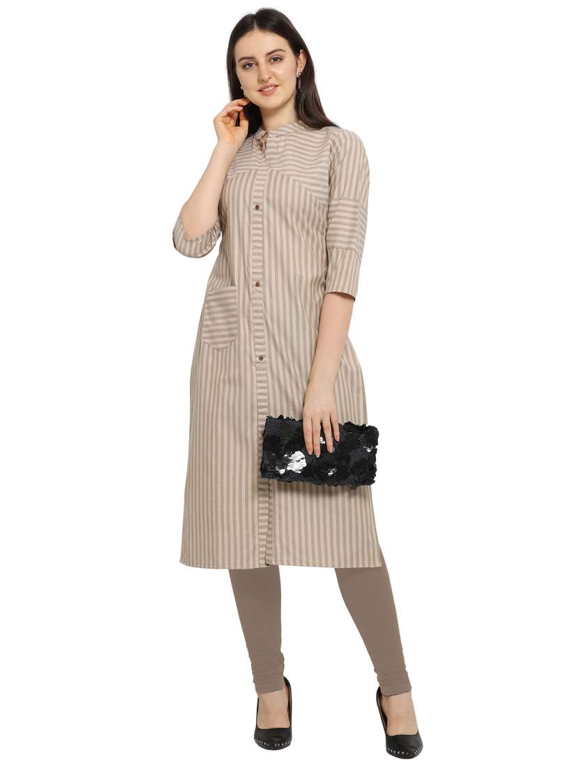 beige cotton straight kurti