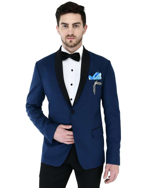 Buy online Blue Solid Tuxedo Casual Blazer from Blazers for Men by