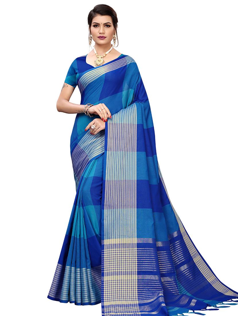 checkered woven saree - 17470439 - Zoom Image - 0