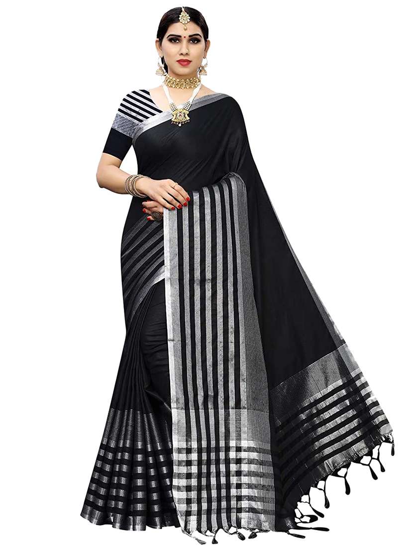 striped woven saree with blouse - 17470444 - Zoom Image - 0