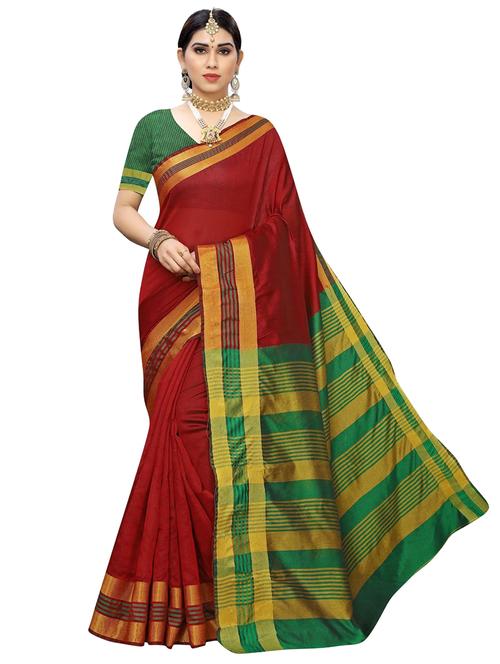 solid bordered woven saree with blouse - 17470460 - Standard Image - 0