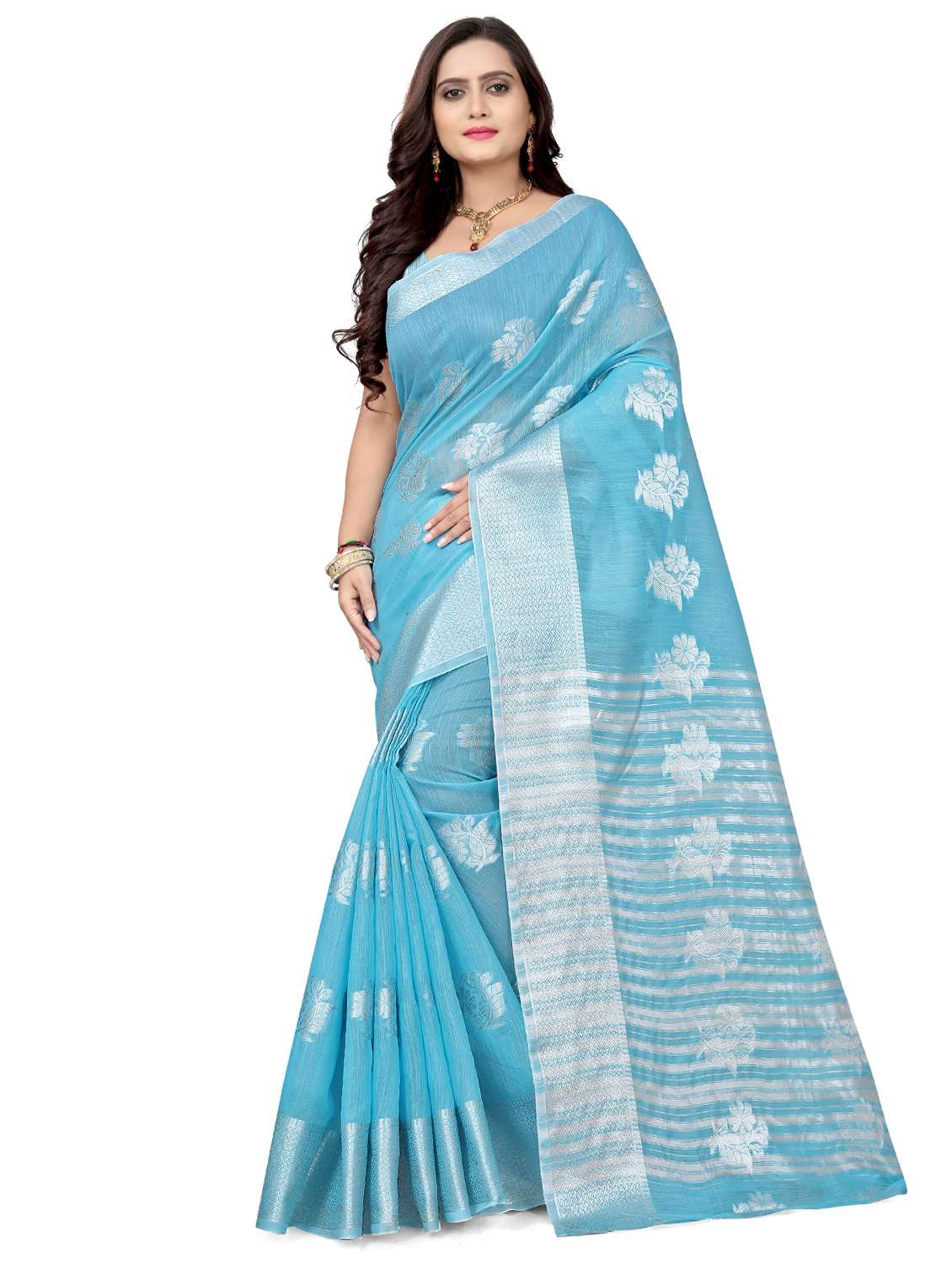 floral banarasi saree with blouse - 17470786 - Zoom Image - 0