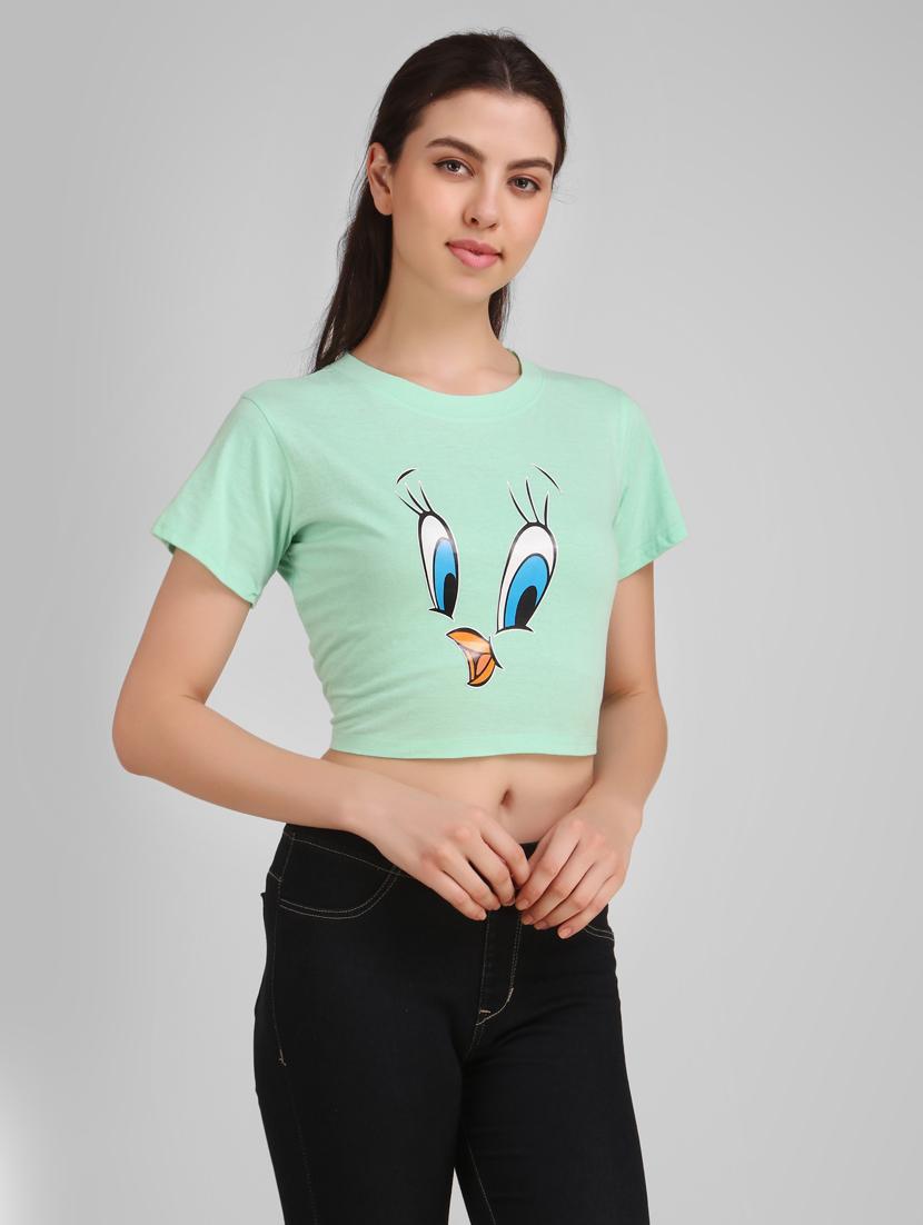round neck quirky crop tee - 17471214 - Zoom Image - 0