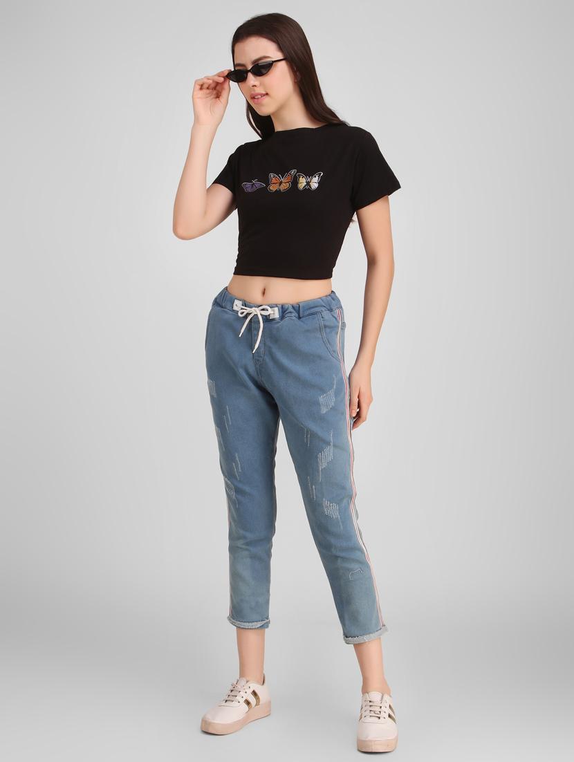 women's chest print round neck t-shirt - 17471221 - Standard Image - 3