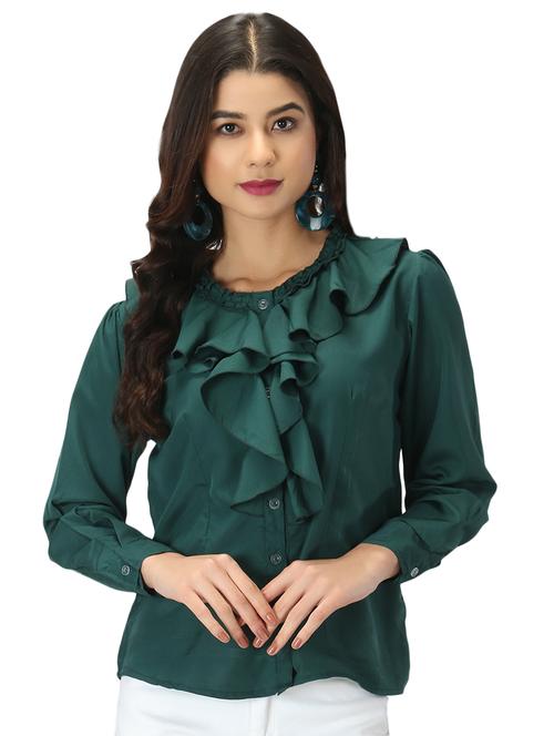 ruffle detail round neck top - 17471373 -  Standard Image - 0