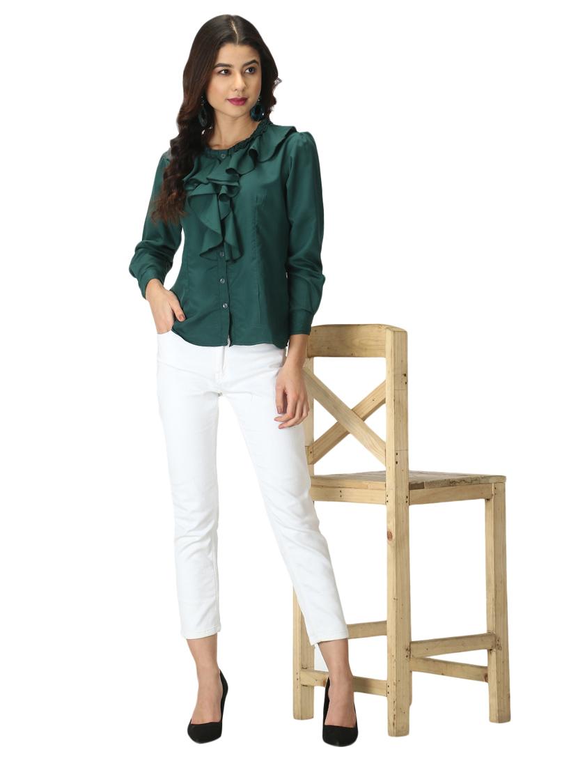 ruffle detail round neck top - 17471373 - Standard Image - 3