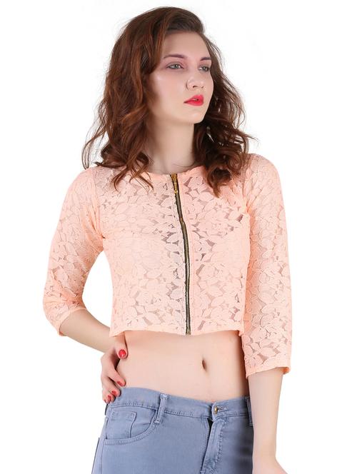 round neck laced crop top - 17471377 -  Standard Image - 0