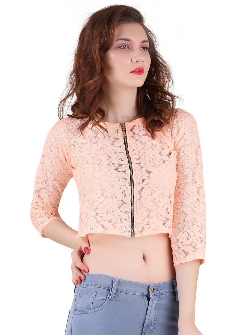 round neck laced crop top - 17471377 -  Zoom Image - 0