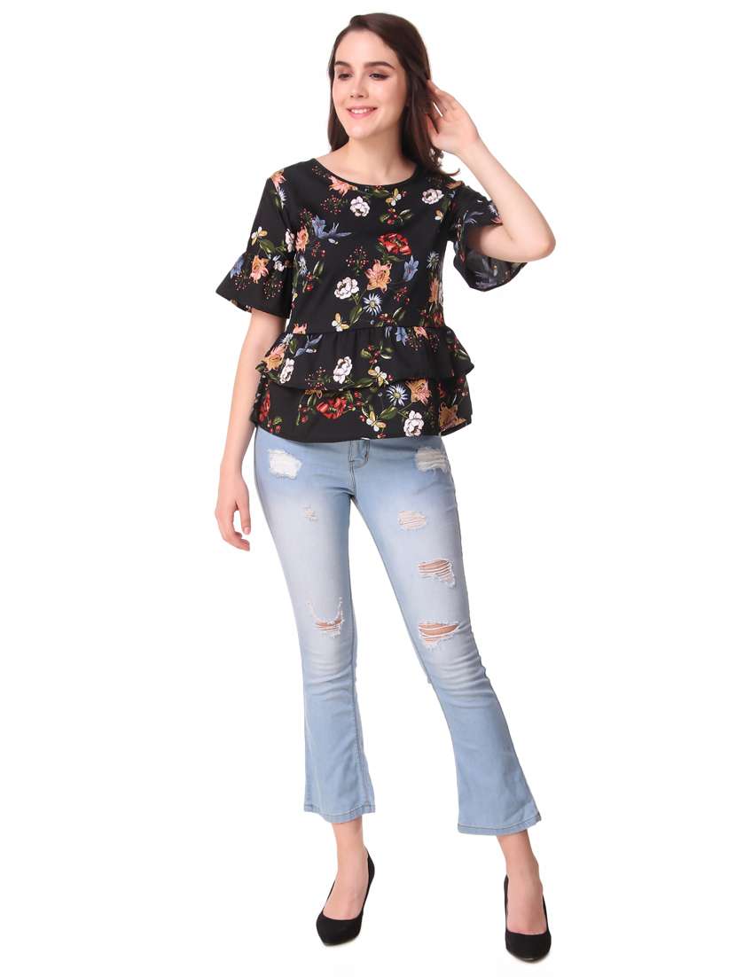 round neck ruffled layered top - 17471379 -  Standard Image - 3