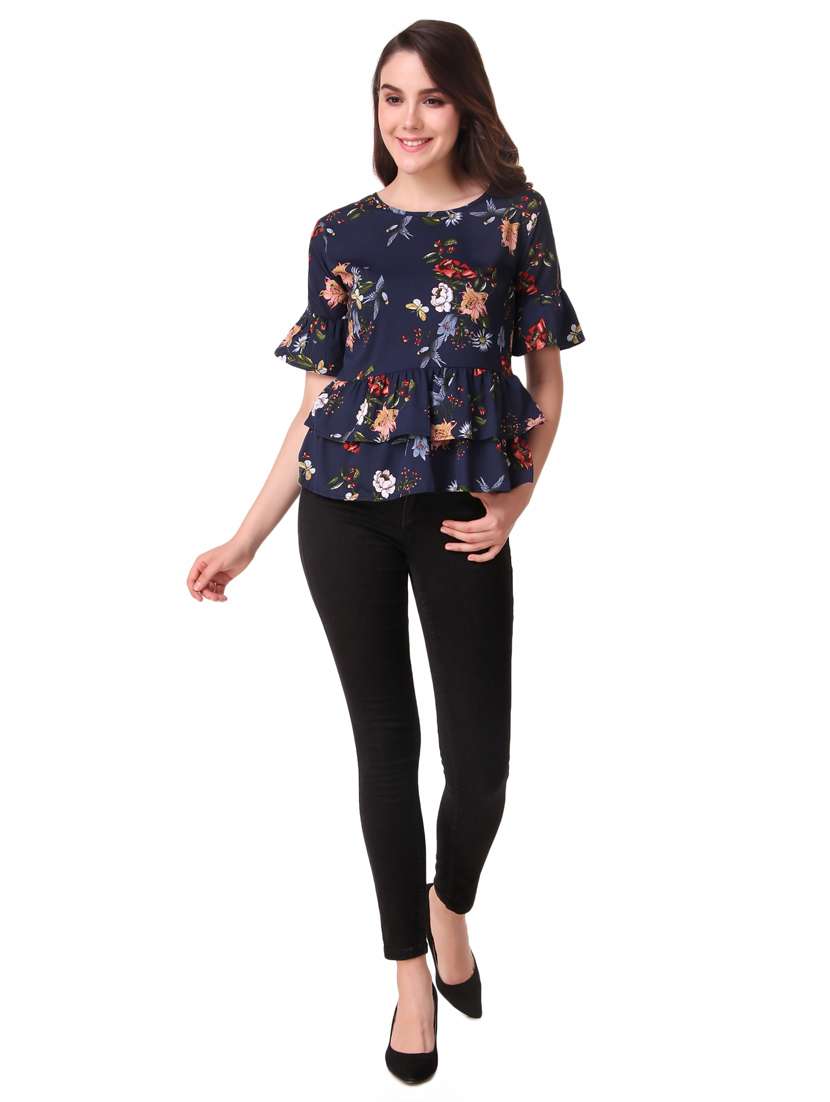 round neck ruffled layered top - 17471380 -  Standard Image - 3