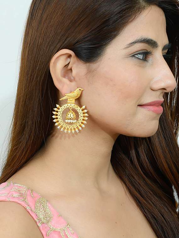 gold brass jhumka earring - 17473873 -  Standard Image - 3