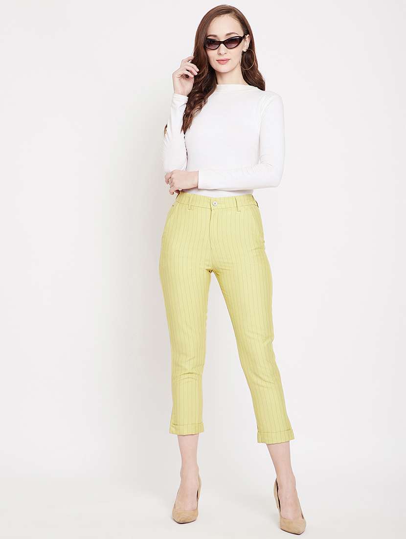 yellow high rise striped flat front trousers  - 17473920 -  Standard Image - 3
