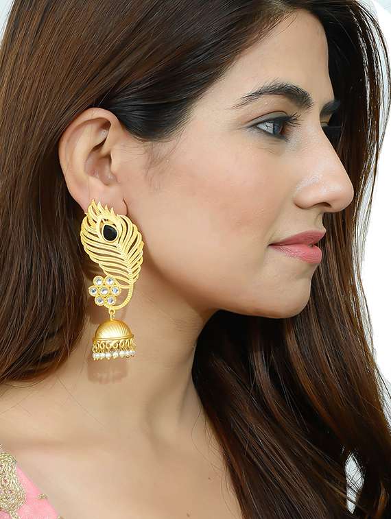 gold brass jhumka earring - 17473984 -  Standard Image - 3