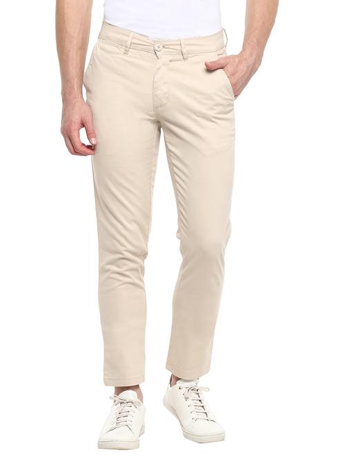 cream solid flat front casual trouser - 17474751 -  Standard Image - 0