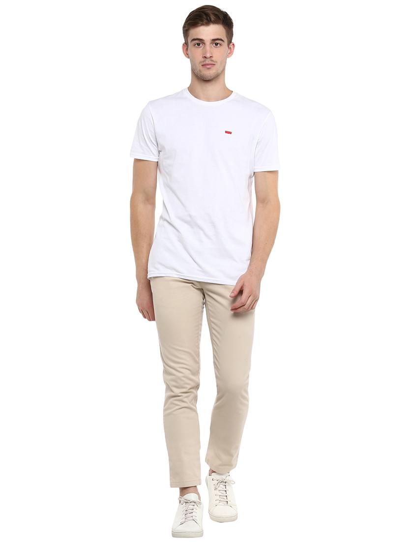 cream solid flat front casual trouser - 17474751 - Standard Image - 3