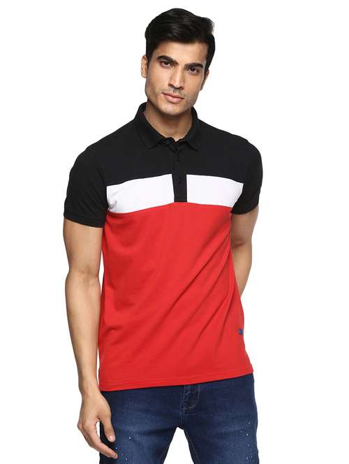 red color block polo t-shirt - 17475096 - Standard Image - 0