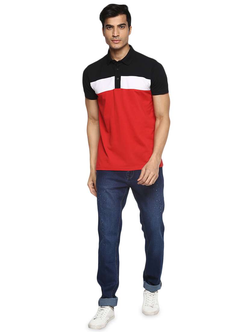 red color block polo t-shirt - 17475096 - Standard Image - 3