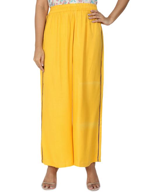 yellow solid mid rise palazzo - 17475134 -  Standard Image - 0