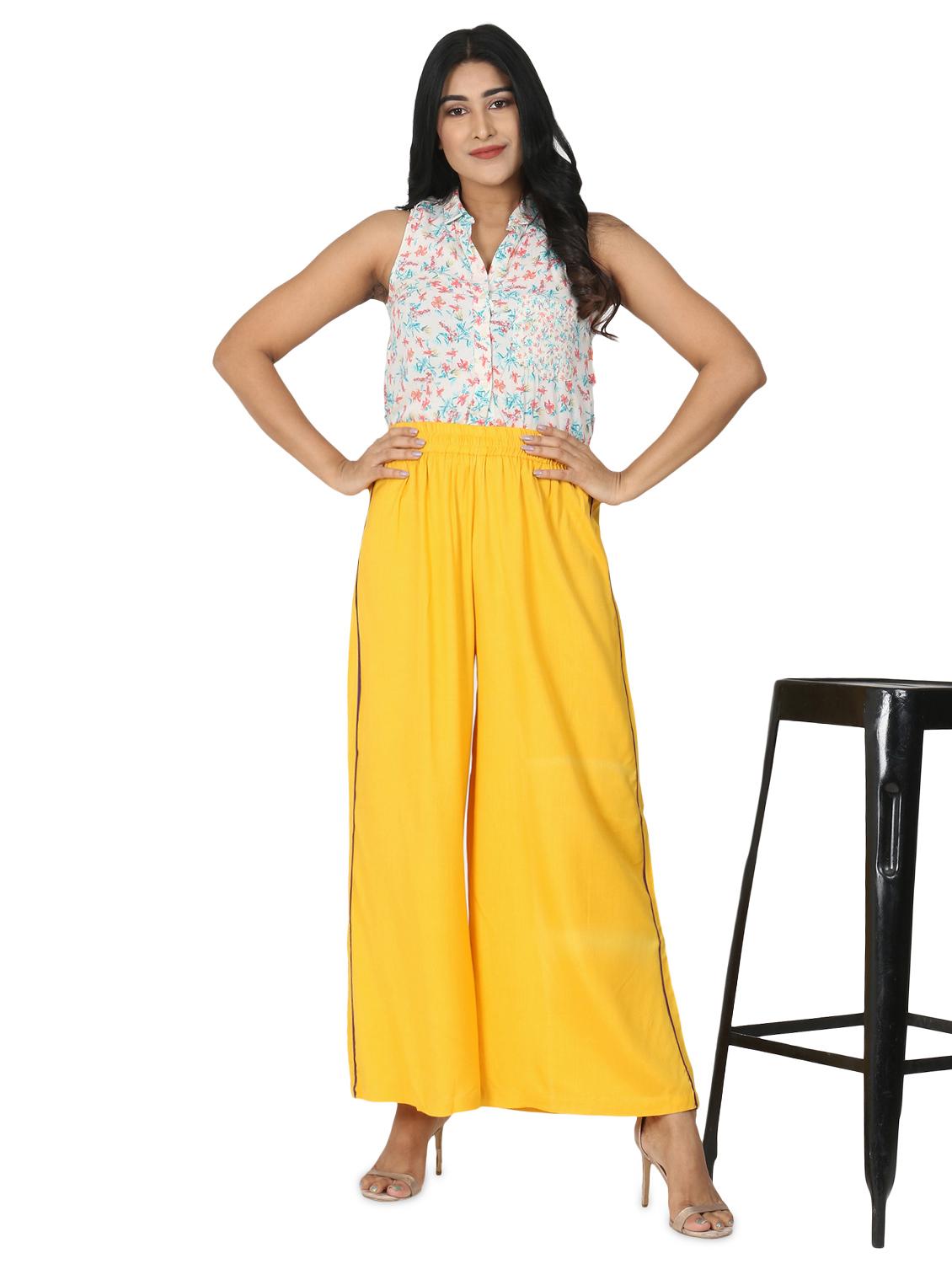 yellow solid mid rise palazzo - 17475134 - Standard Image - 3