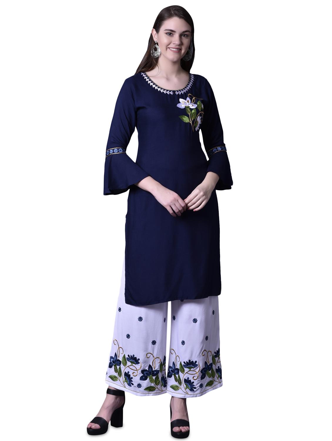 embroidered kurta palazzo set - 17476059 - Zoom Image - 0