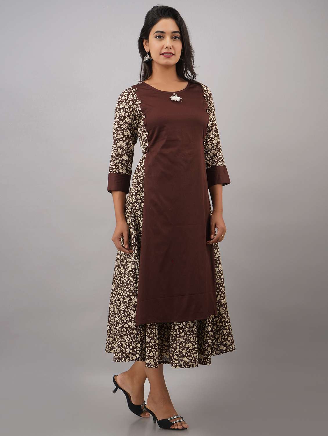 lip color for burgundy dress Ethnic Elegance Ruffle Dress - Brown