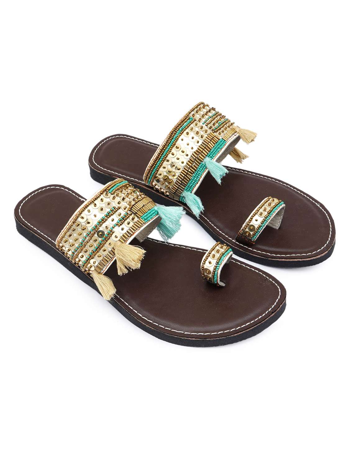 gold synthetic open thong kolhapuris