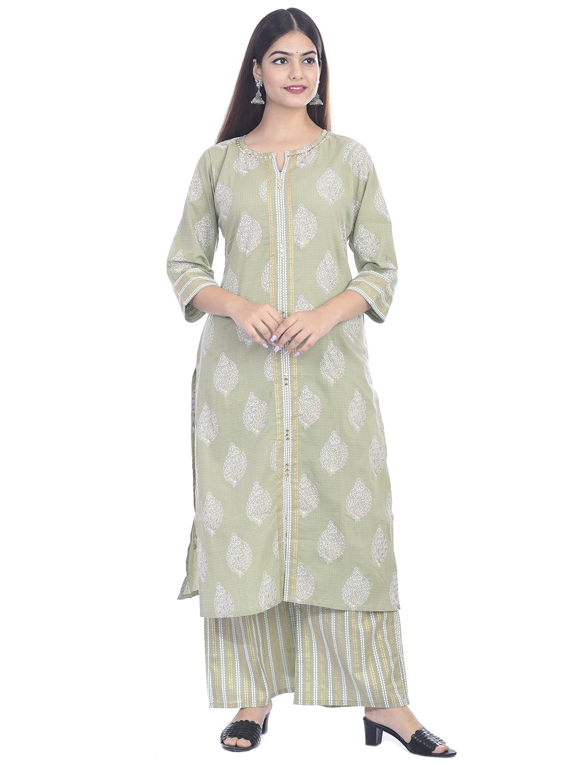 gold print kurta palazzo set - 17482226 -  Zoom Image - 0