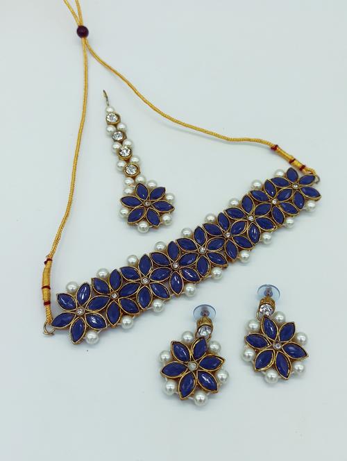 blue metal choker necklace - 17482276 - Standard Image - 0