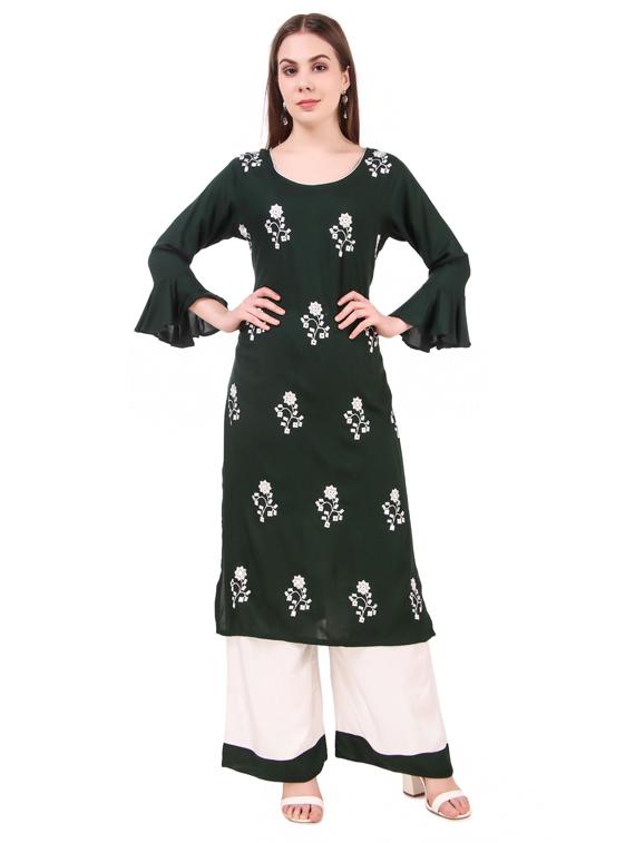 embroidered kurta palazzo set - 17482283 -  Zoom Image - 0