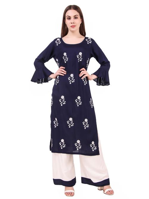 embroidered kurta palazzo set - 17482285 -  Standard Image - 0