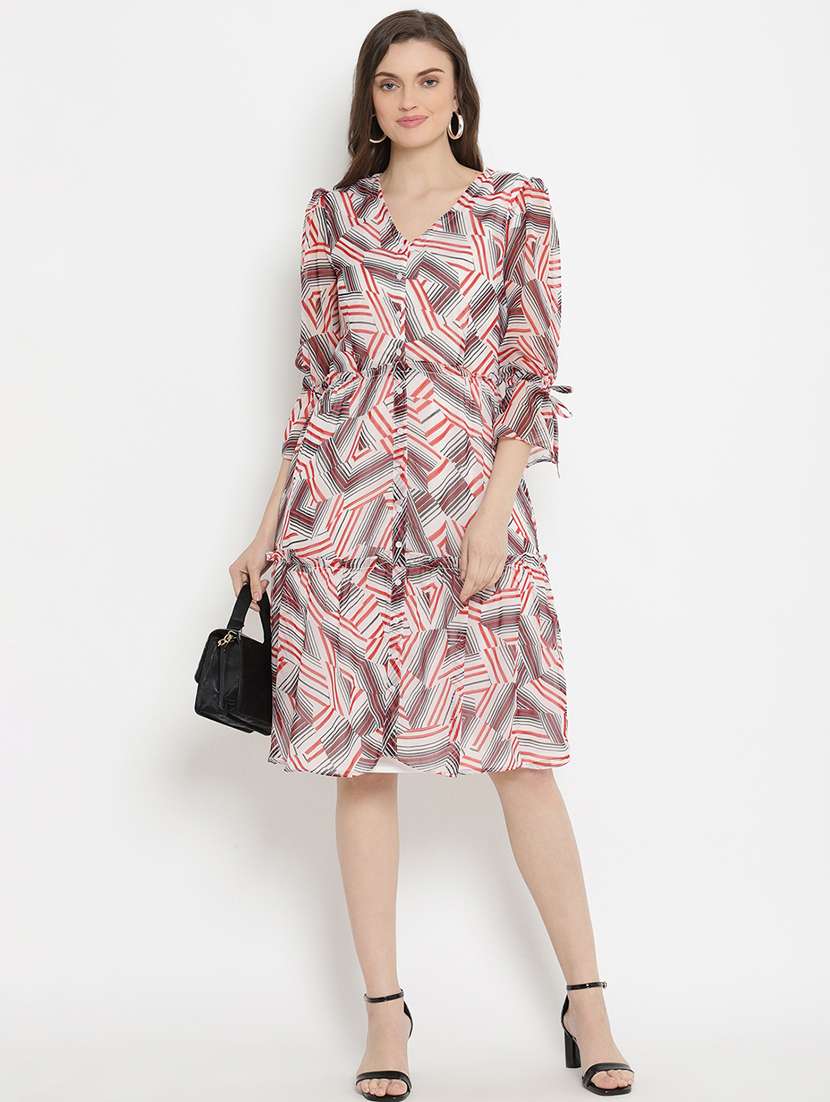 v-neck abstract a-line dress - 17482682 - Standard Image - 3