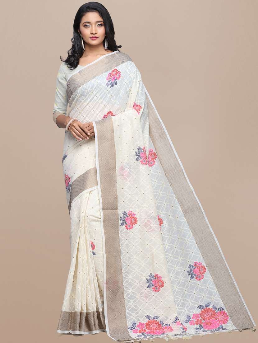 floral chanderi saree with blouse