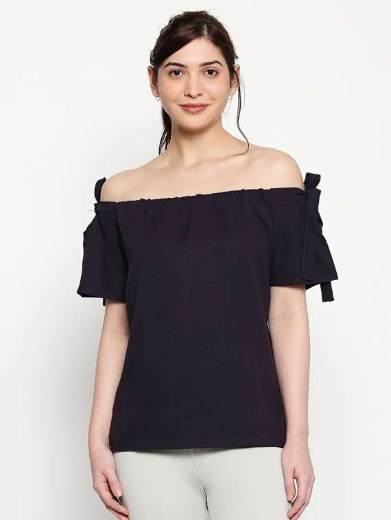 off shoulder solid top - 17483379 -  Zoom Image - 0