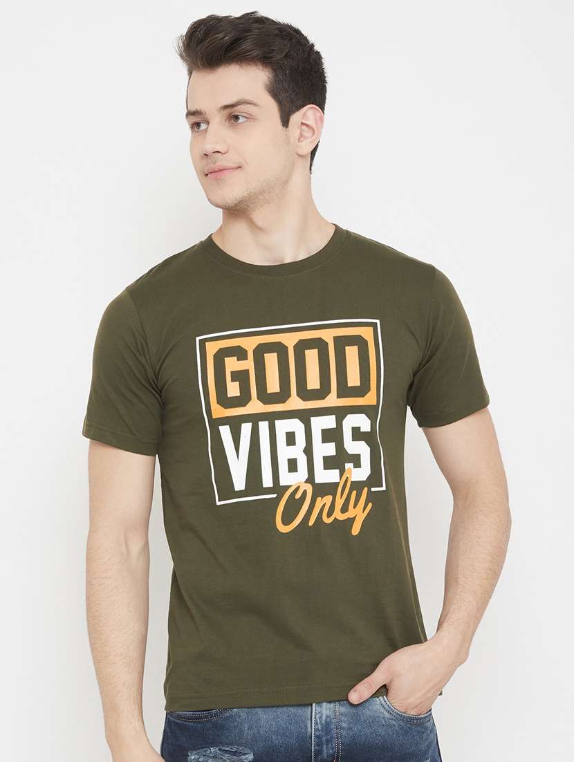 olive green printed t-shirt